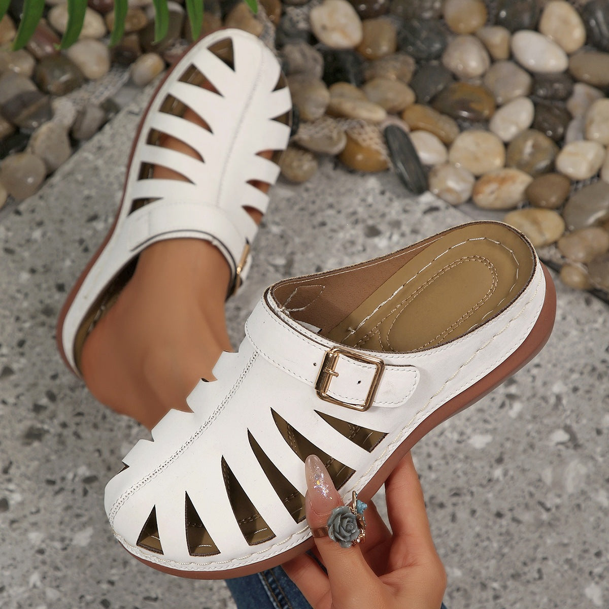 Women's Closed-Toe Stylish and Easy Hollow Design Mules