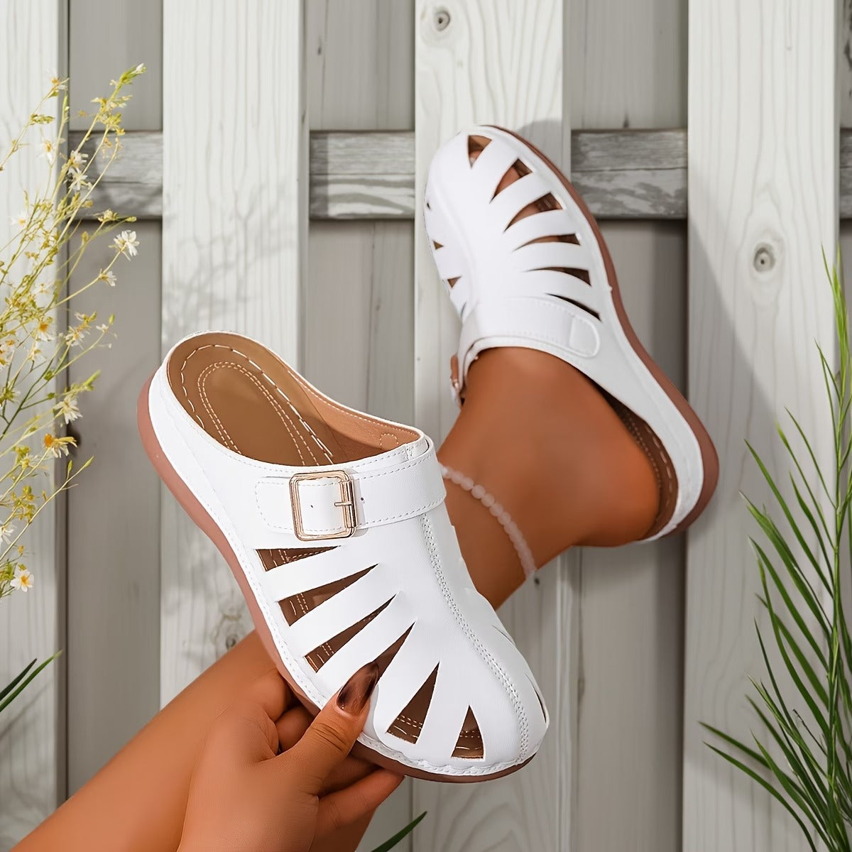 Women's Closed-Toe Stylish and Easy Hollow Design Mules