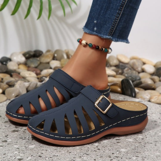 Women's Closed-Toe Stylish and Easy Hollow Design Mules