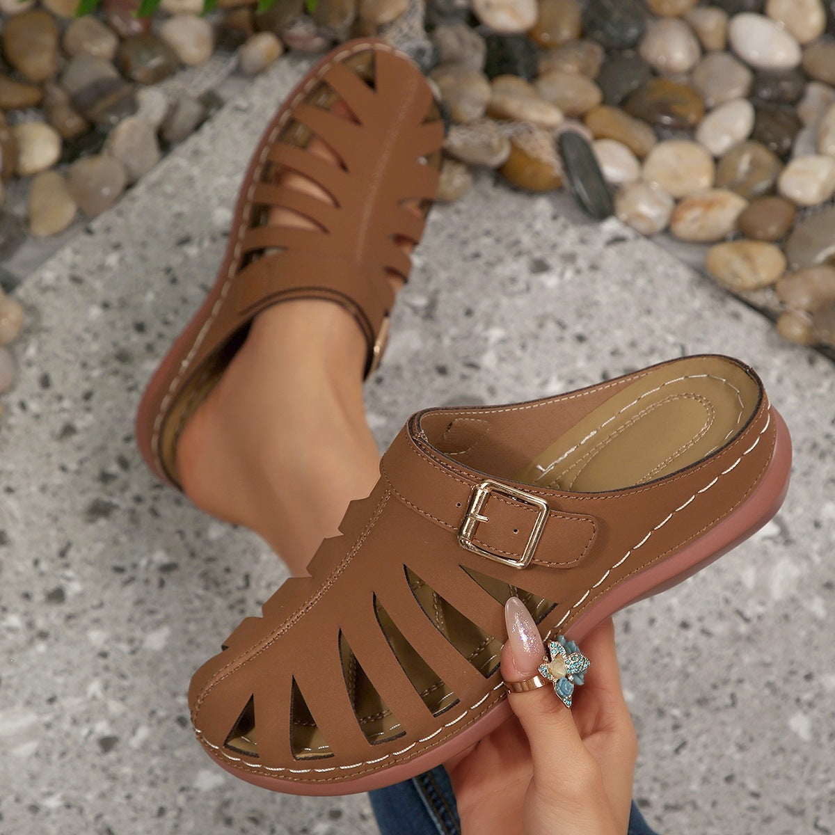 Women's Closed-Toe Stylish and Easy Hollow Design Mules