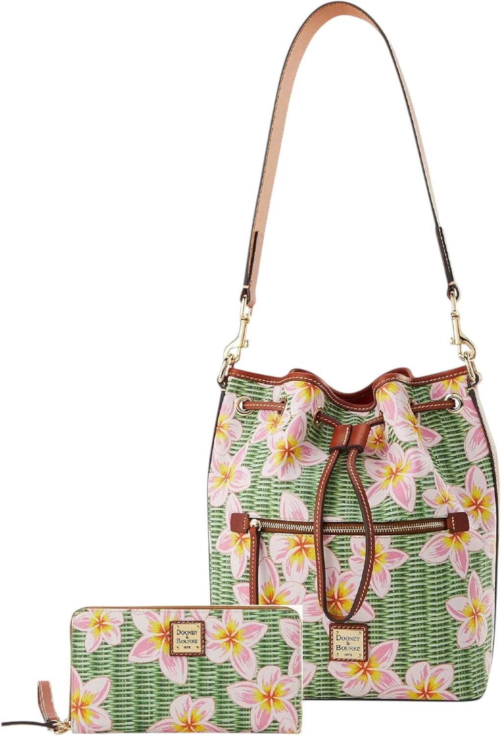 Dooney & Bourke Plumeria Drawstring Bucket Bag/Zip Around Wallet Bundle