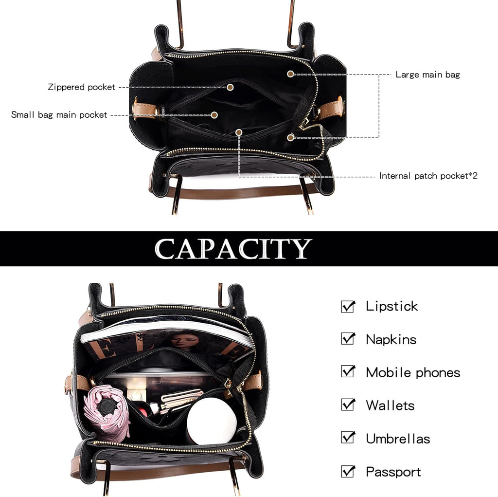 Travistar Floral Handbags Purses Women - Embossed Leather Top Handle Handbag Set Large Shoulder Bag Ladies Bucket Hobo Tote