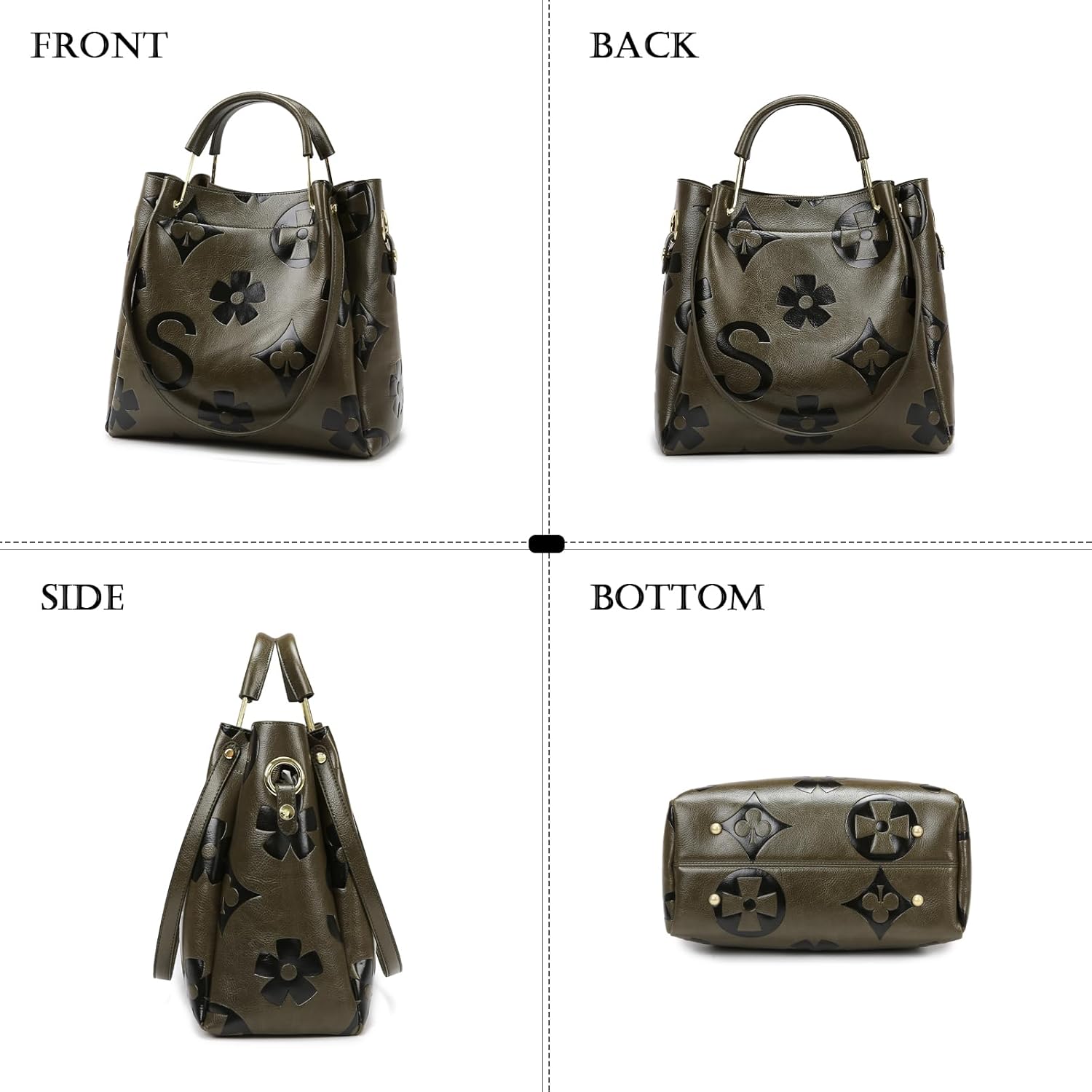 Travistar Floral Handbags Purses Women - Embossed Leather Top Handle Handbag Set Large Shoulder Bag Ladies Bucket Hobo Tote