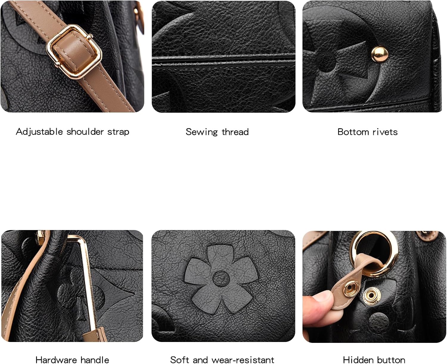 Travistar Floral Handbags Purses Women - Embossed Leather Top Handle Handbag Set Large Shoulder Bag Ladies Bucket Hobo Tote
