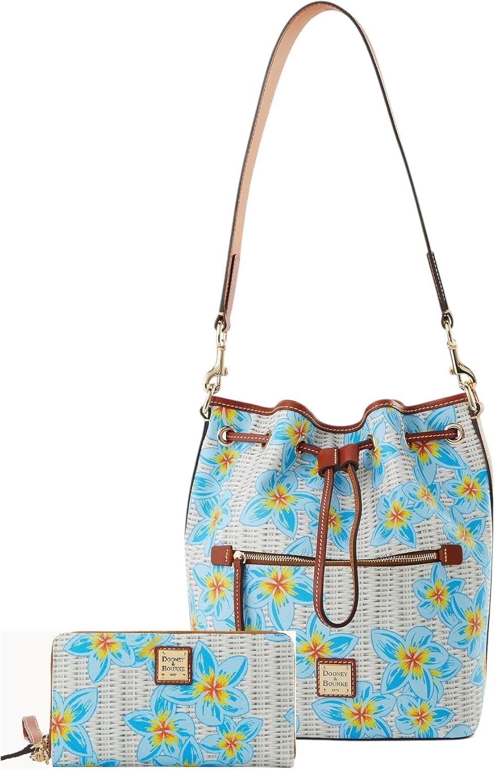 Dooney & Bourke Plumeria Drawstring Bucket Bag/Zip Around Wallet Bundle