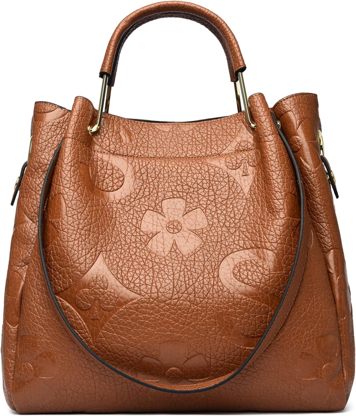 Travistar Floral Handbags Purses Women - Embossed Leather Top Handle Handbag Set Large Shoulder Bag Ladies Bucket Hobo Tote