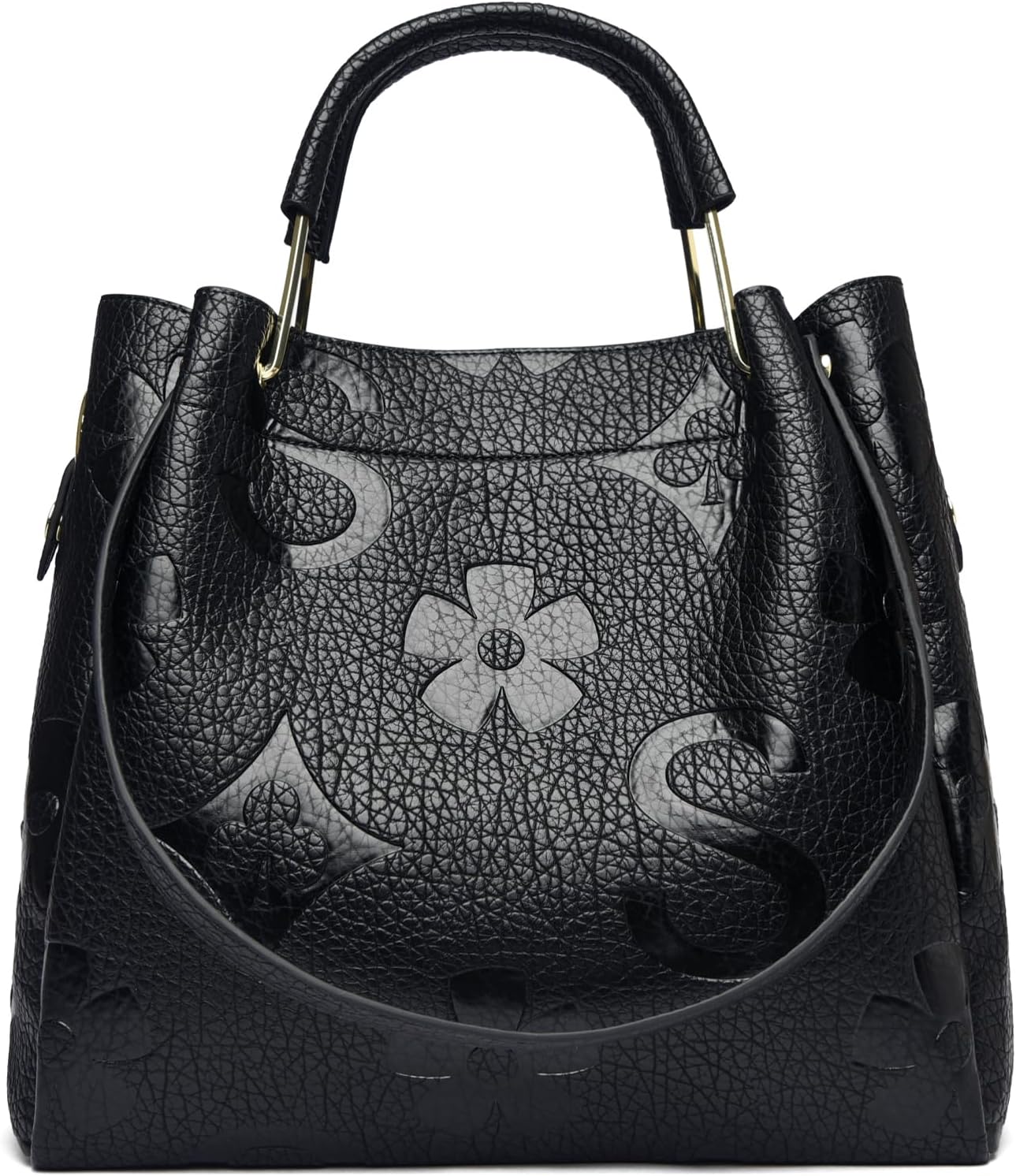 Travistar Floral Handbags Purses Women - Embossed Leather Top Handle Handbag Set Large Shoulder Bag Ladies Bucket Hobo Tote