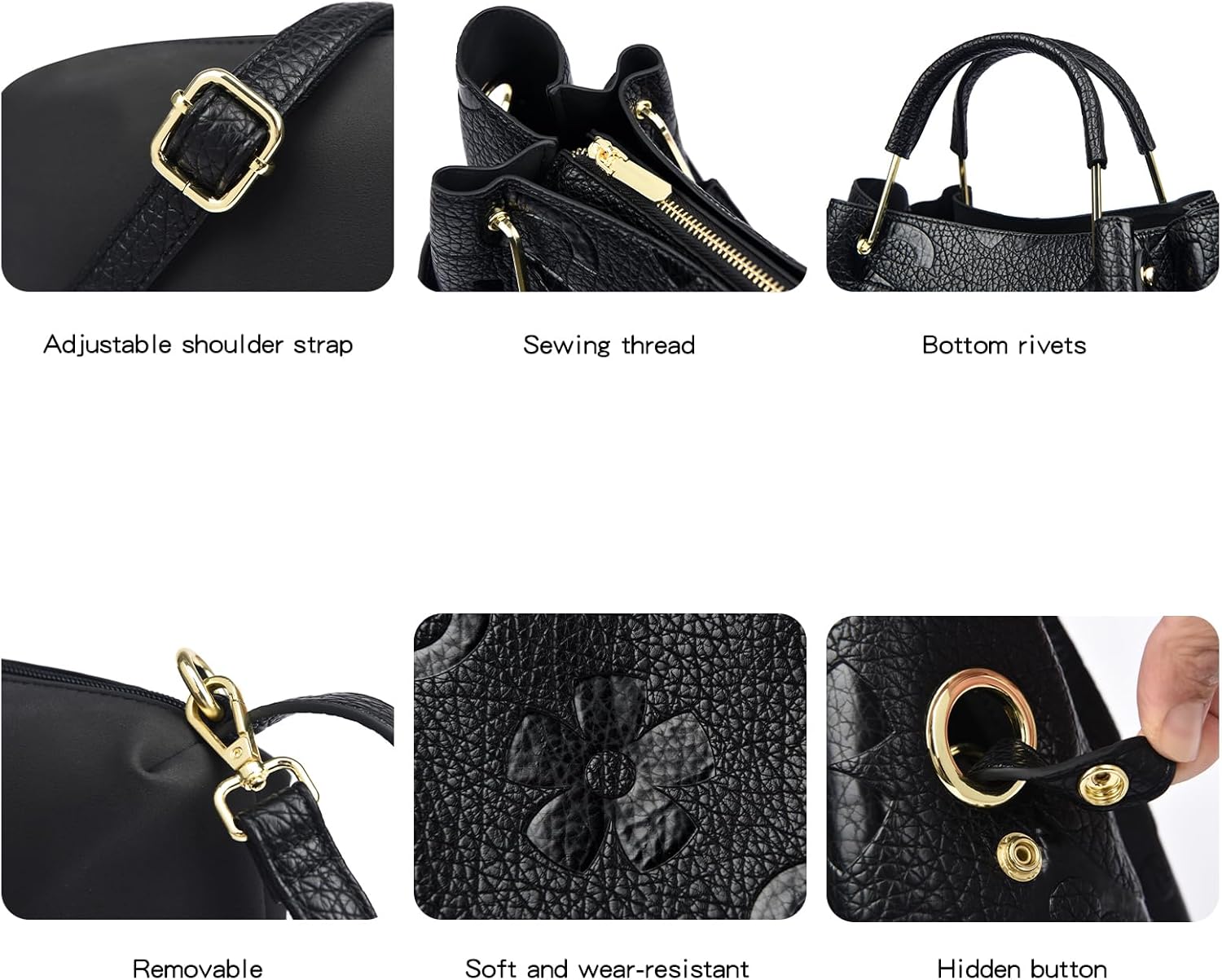 Travistar Floral Handbags Purses Women - Embossed Leather Top Handle Handbag Set Large Shoulder Bag Ladies Bucket Hobo Tote