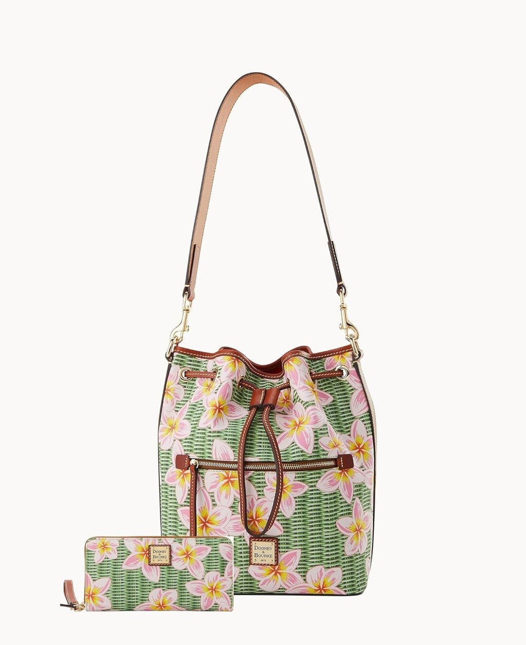 Dooney & Bourke Plumeria Drawstring Bucket Bag/Zip Around Wallet Bundle