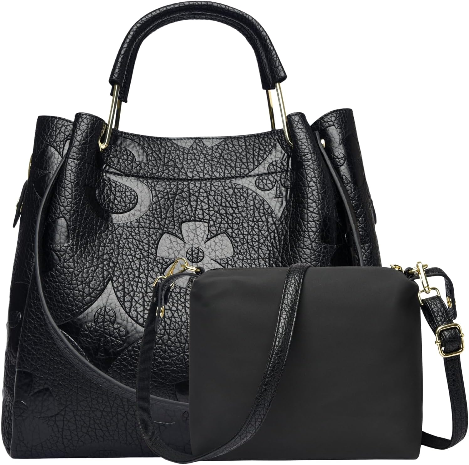 Travistar Floral Handbags Purses Women - Embossed Leather Top Handle Handbag Set Large Shoulder Bag Ladies Bucket Hobo Tote