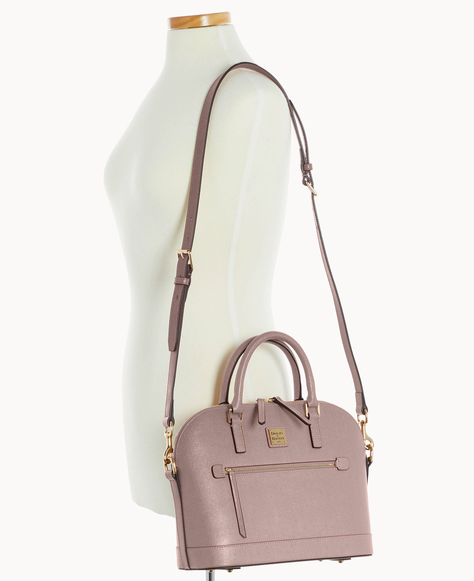 Saffiano Domed Zip Satchel