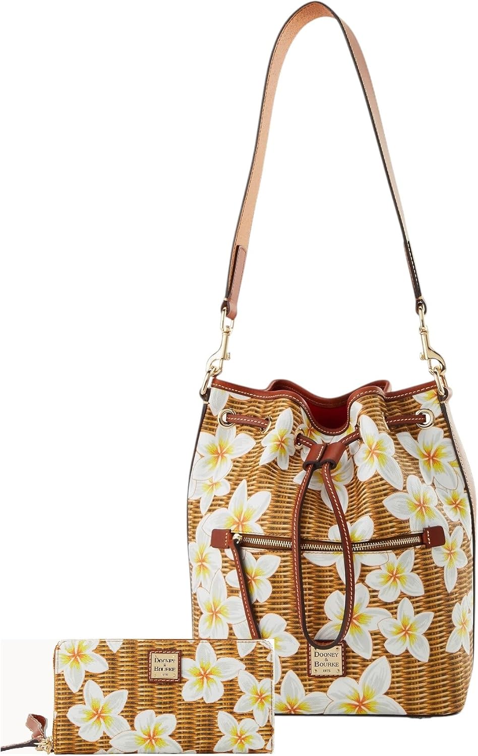 Dooney & Bourke Plumeria Drawstring Bucket Bag/Zip Around Wallet Bundle