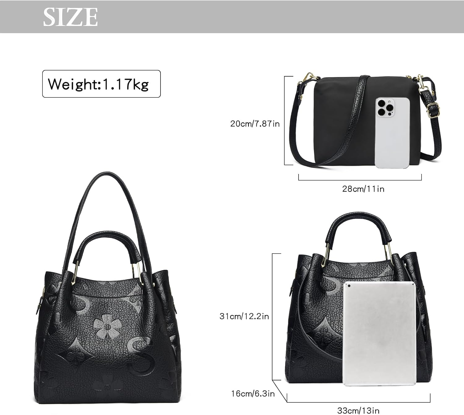 Travistar Floral Handbags Purses Women - Embossed Leather Top Handle Handbag Set Large Shoulder Bag Ladies Bucket Hobo Tote
