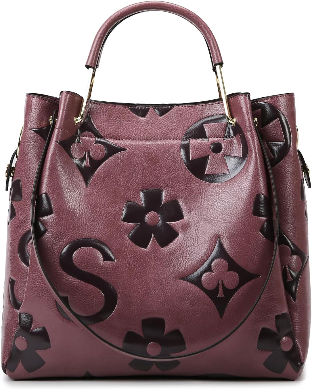 Travistar Floral Handbags Purses Women - Embossed Leather Top Handle Handbag Set Large Shoulder Bag Ladies Bucket Hobo Tote