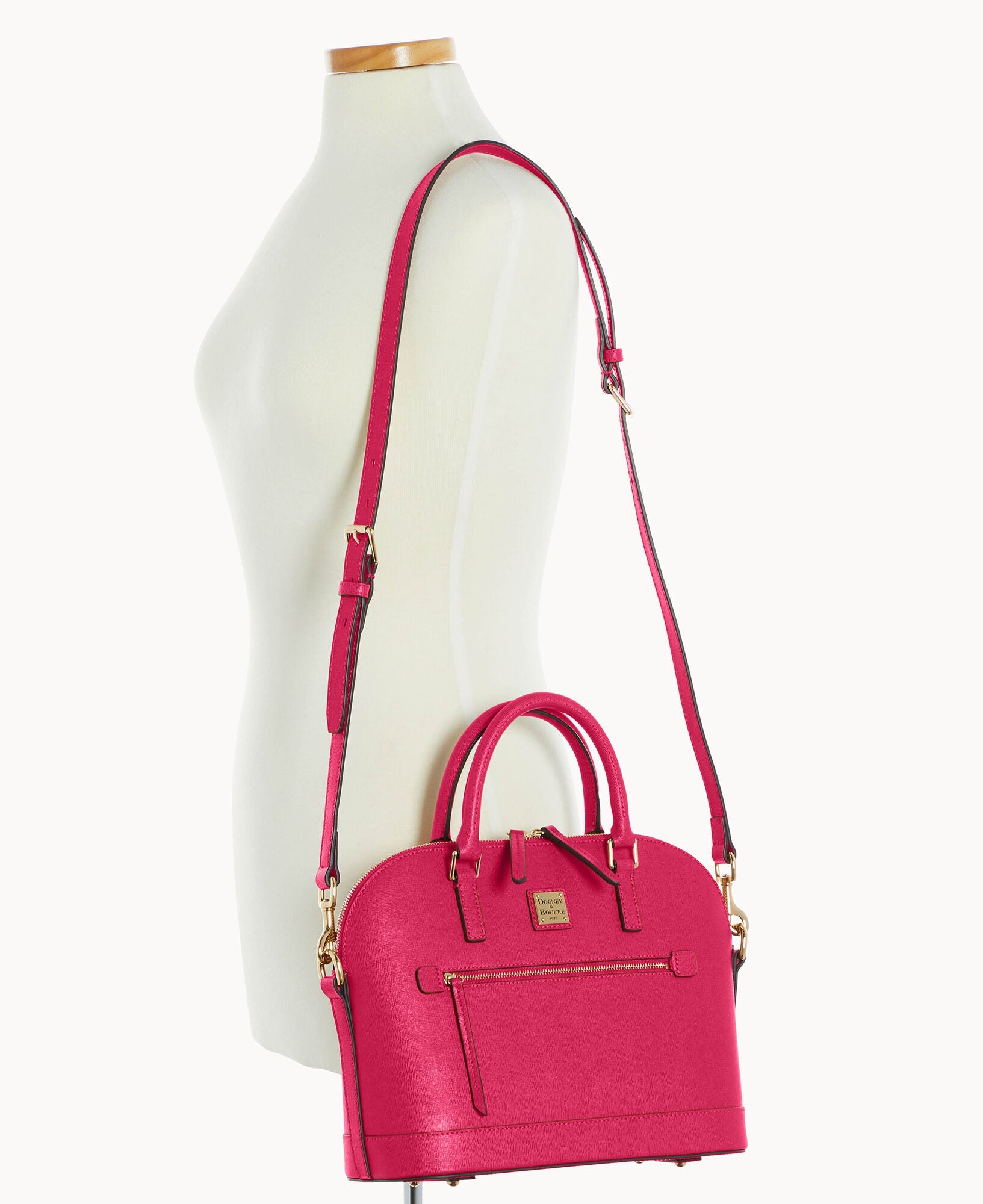 Saffiano Domed Zip Satchel