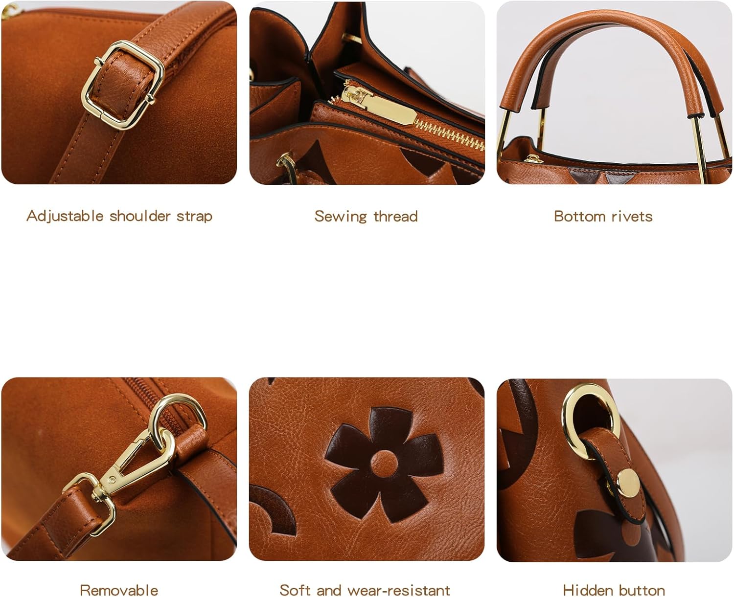 Travistar Floral Handbags Purses Women - Embossed Leather Top Handle Handbag Set Large Shoulder Bag Ladies Bucket Hobo Tote