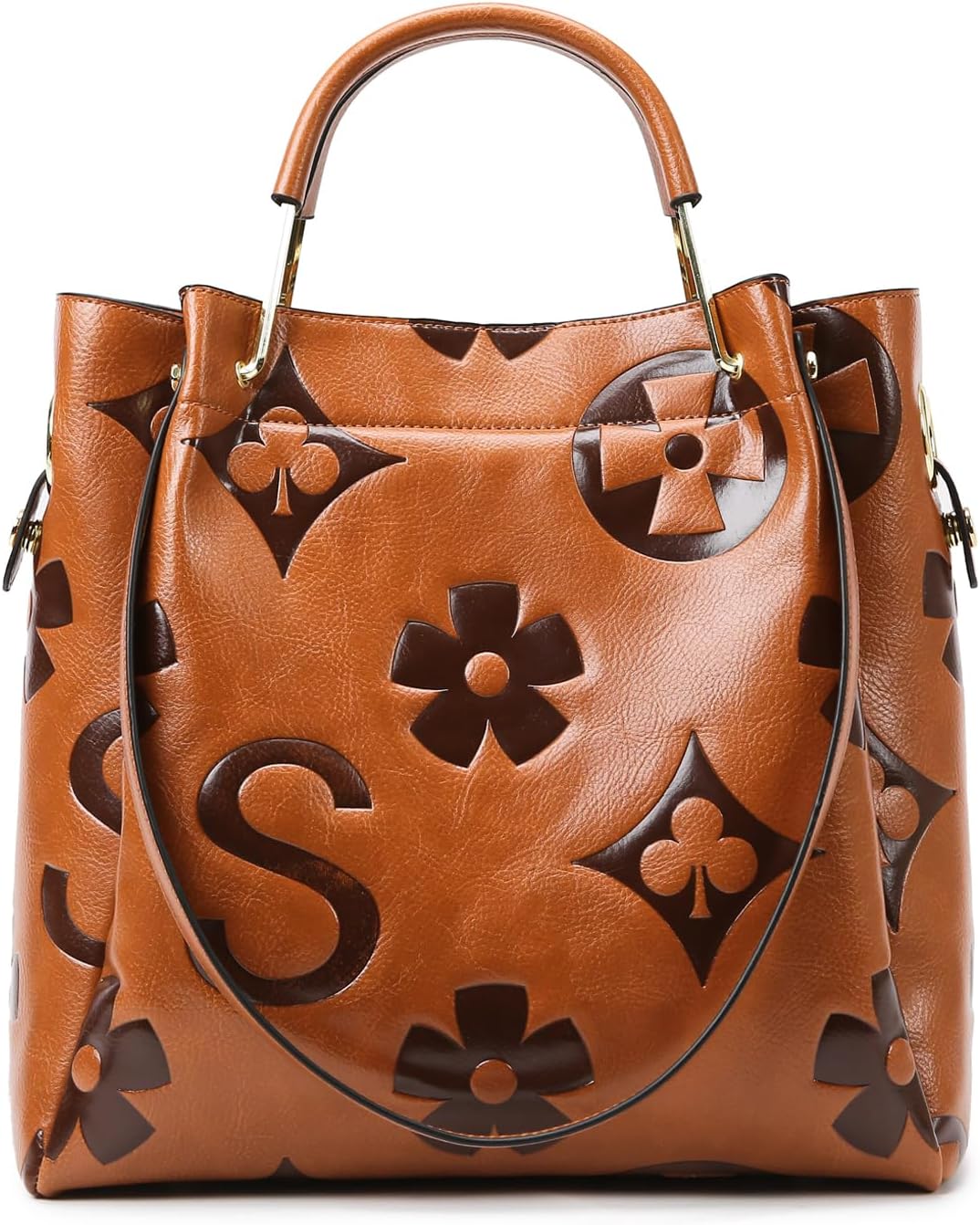 Travistar Floral Handbags Purses Women - Embossed Leather Top Handle Handbag Set Large Shoulder Bag Ladies Bucket Hobo Tote