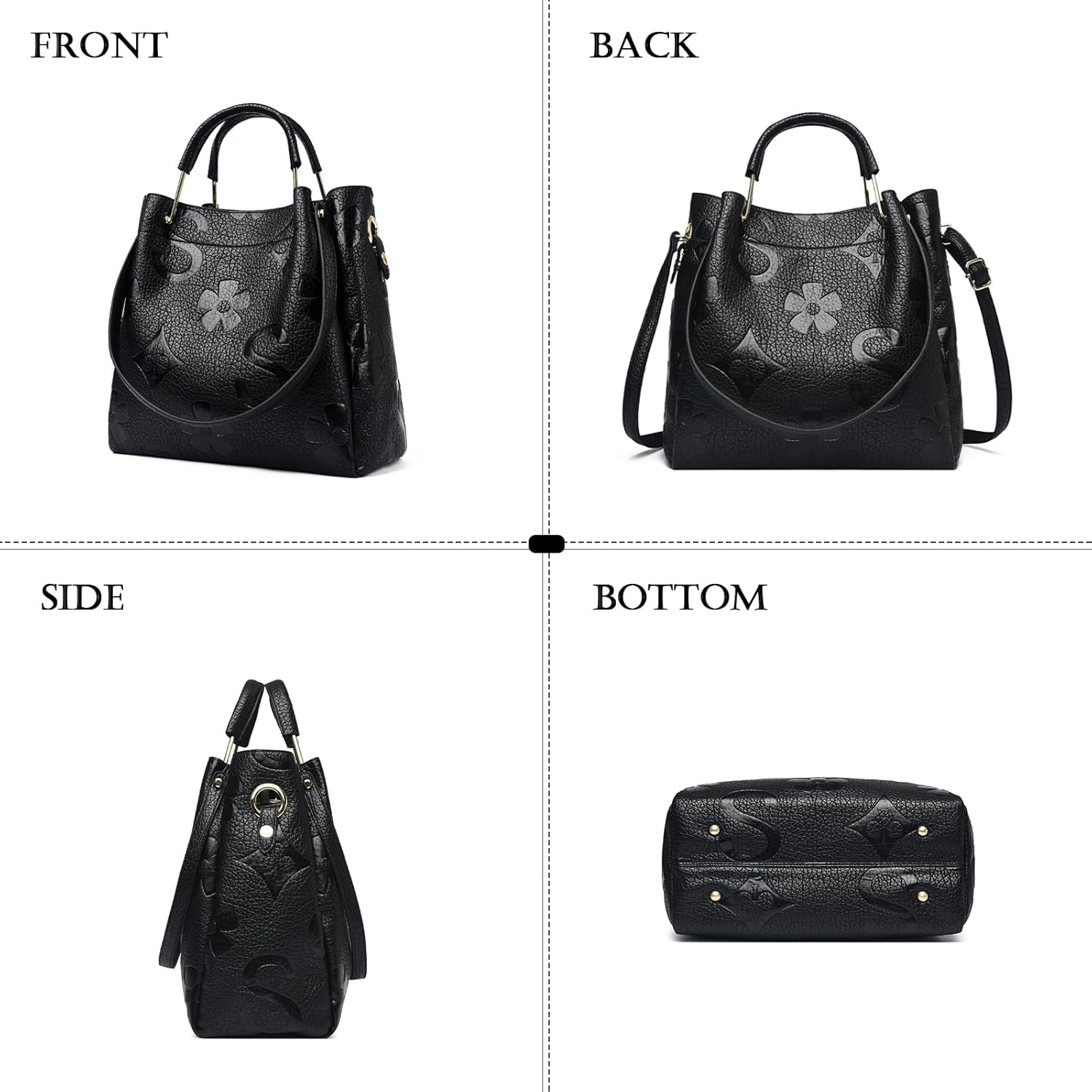 Travistar Floral Handbags Purses Women - Embossed Leather Top Handle Handbag Set Large Shoulder Bag Ladies Bucket Hobo Tote