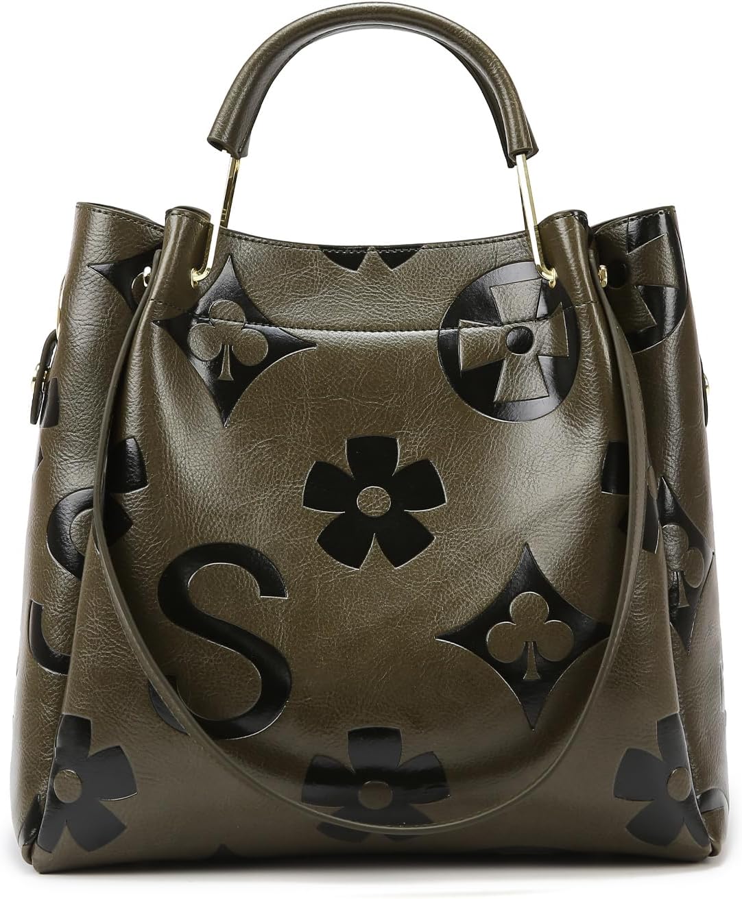 Travistar Floral Handbags Purses Women - Embossed Leather Top Handle Handbag Set Large Shoulder Bag Ladies Bucket Hobo Tote