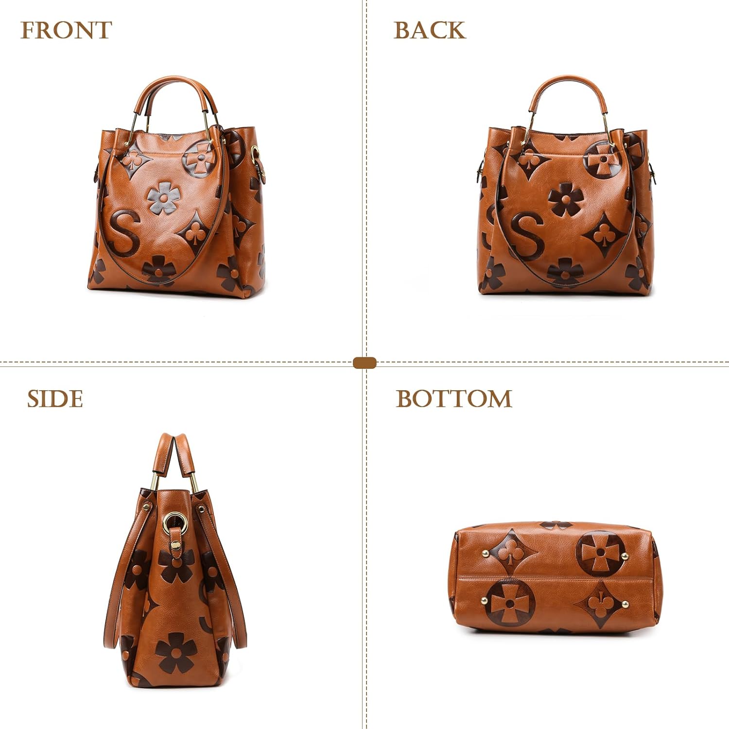 Travistar Floral Handbags Purses Women - Embossed Leather Top Handle Handbag Set Large Shoulder Bag Ladies Bucket Hobo Tote